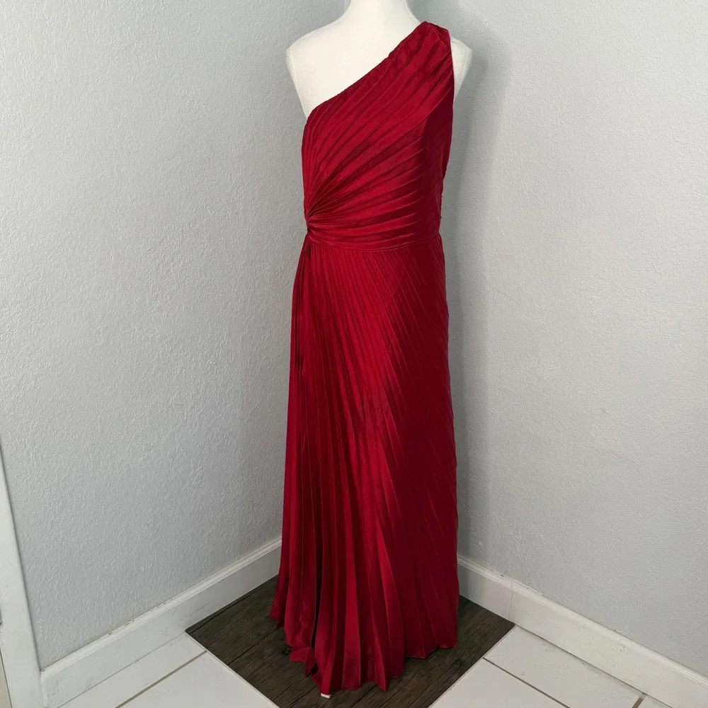Abercrombie‎ & Fitch Red One Shoulder Pleated Maxi Dress Gown MT Tall